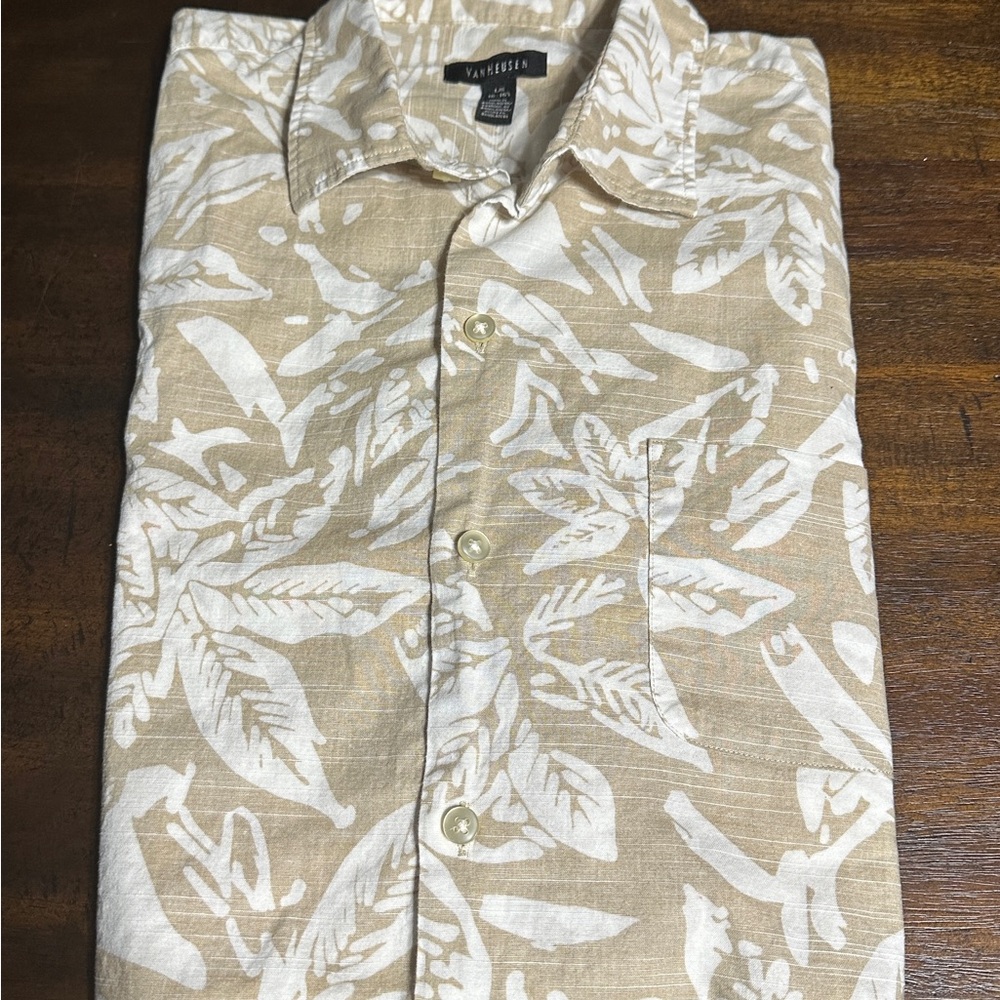 Van Heusen Men's Beige and White Leaf Pattern Shirt